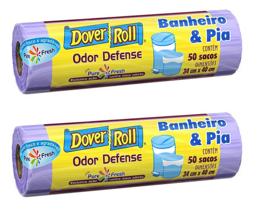 Sacos Para Lixo Banheiro E Pia Dover Roll Odor Defense 100un Cor Violeta