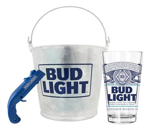 Bud Light Fun Fan Pack: Cubeta + Vaso + Destapador Cap Gun Color Azul