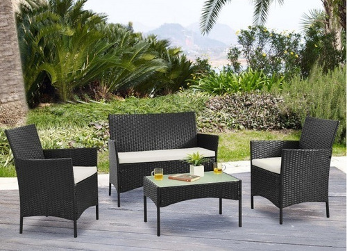 Juego Living Jardín Ratan Mesa + Sillon 2 Cuerpos + Asientos