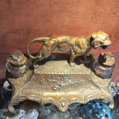 Escribania Antigua Artnouveau Figura Tigre Tintero Estatuill (Usado)