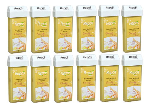Repos Kit 12un Cera Depilatória Roll-on Chocolate Branco100g