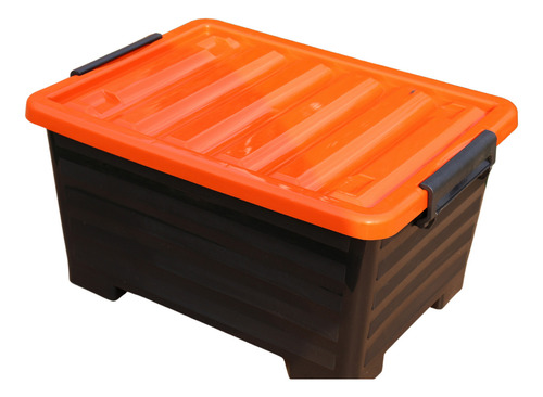 2 Cajas Contenedor Almacenamiento Plástico 48 Litros Ruedas Color Naranja