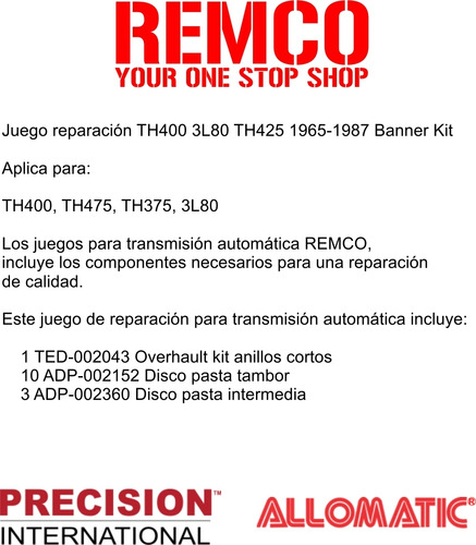 Kit Reparacion Transmision Th400 R10 Pickup 1987 5.0l