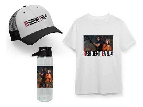 Pack Negro Remera + Botella + Resident Evil 4 Remake Juego