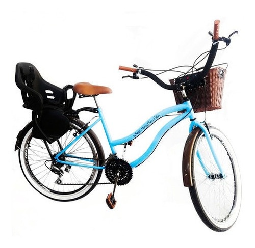 Bicicleta Aro 26 Retrô C/ Cadeirinha Infantil Tras Azul Bb