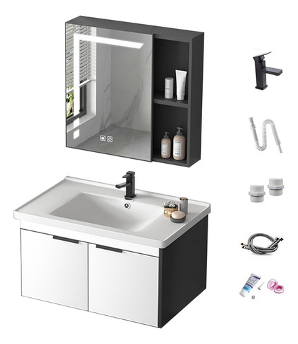 Lavabo Cerámica Marmol Rectangular Moderno Con Espejo Y Luz