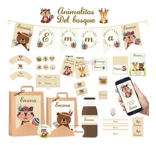Kit Imprimible Candy Bar Animalitos Del Bosque 100% Editable