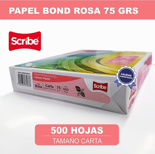 Paquete 500 Hojas Papel Bond Rosa 75 Grs Tamaño Carta