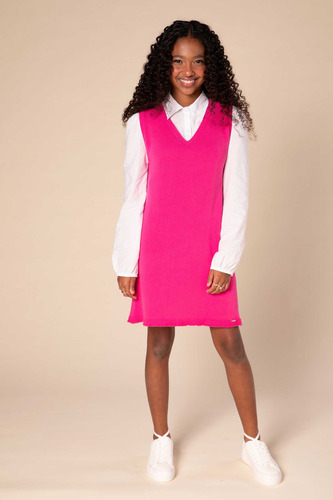 Vestido De Tricot Algodão Com Camisa Em Tricoline Infantil