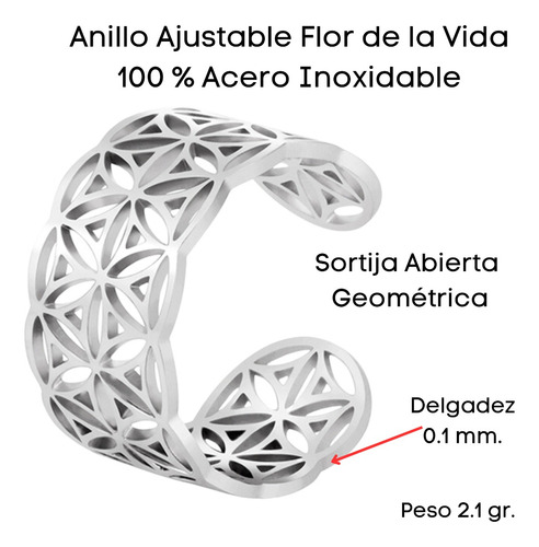 Imagen 4 de 10 de Anillo Flor De La Vida Amuleto Amor Proteccion Acero Plata