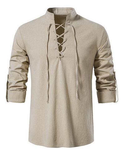 Blusa Con Cuello En V Para Hombre, Camisa Medieval De Pirata