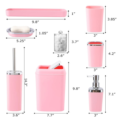 Juego De Accesorios De Baño Rosa De 9 Piezas, Juego De Baño