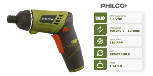 Atornillador Inalámbrico Philco Di331p Accesorios Linterna M Color Gris