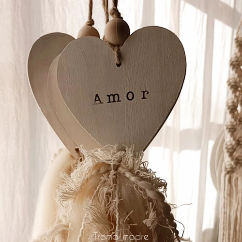 Borla Decorativa/ Puertero Bohemio Rústico Corazón De Madera Blanco