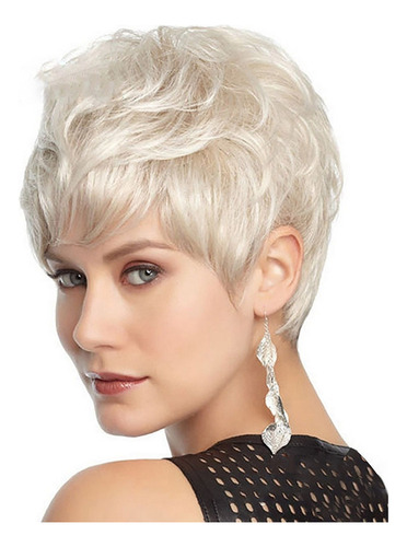 Peluca De Pelo Corto Y Liso Blanco Plateado For Mujer 9005