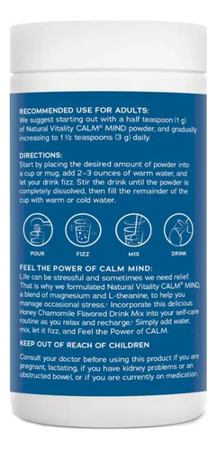 Natural Vitality Suplemento De Magnesio Mind Sin Sabor 168g