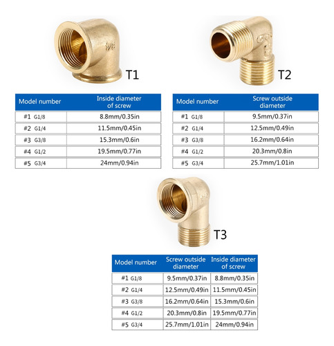 (1-t2) De 5 Accesorios Roscados De Latón Resistentes