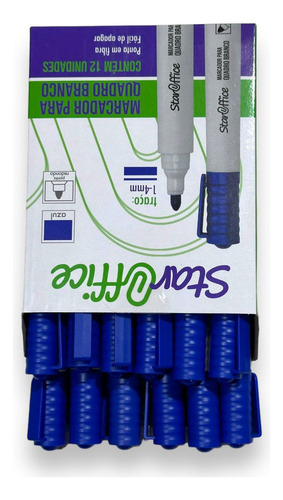 Caneta Marcador Para Quadro Branco Cx 12 Pinceis Staroffice Cor Azul