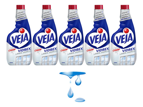 Veja Vidrex Cristal Limpa Vidros Refil 500ml Kit 5