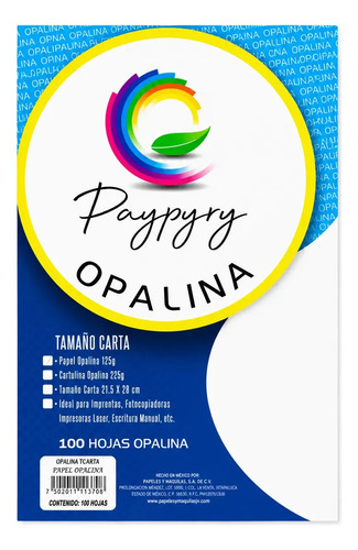 Papel Opalina MP Carta Blanco de 125 g Para Impresión y Manualidades, Pack con 100 Hojas