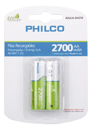 Pilas Recargables Philco Blister 2 Pre-cargadas Aa 2700 Mah