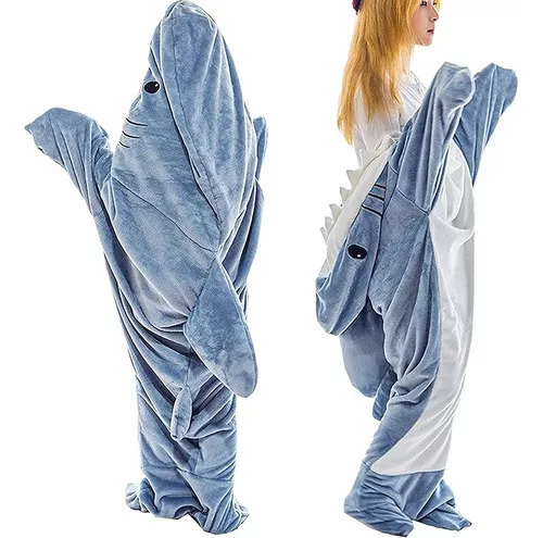 Pijama Tipo Saco De Dormir Con Diseño De Tiburón Color Azul Ubicación De La Cremallera 190*120cm