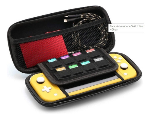 Case Nintendo Switch Lite Bolsa Estojo Premium Alça Mão Cor Cinza
