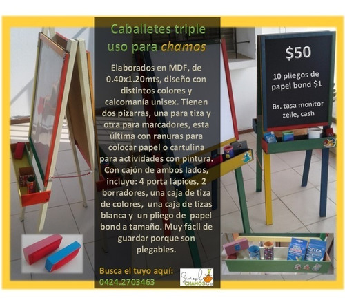 Caballetes Triple Uso Pizarrón Para Tiza Acrílico Y Papel