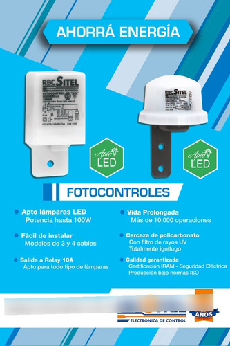 Fotocontrol 4 Cables 100w Led - Fotocélula Rbc-sitel C.104