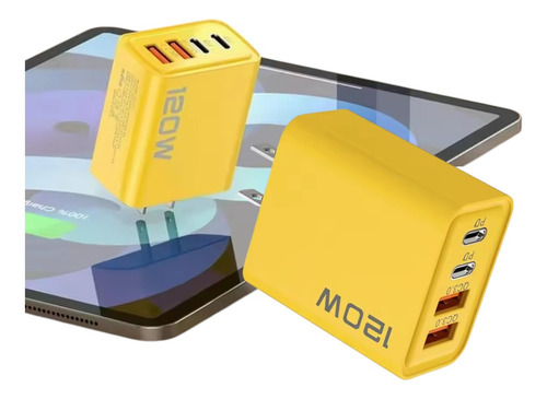 Cargador Turbo 120w Tipo C Usb Iphone 14 15 Sam Xio Huawei Amarillo