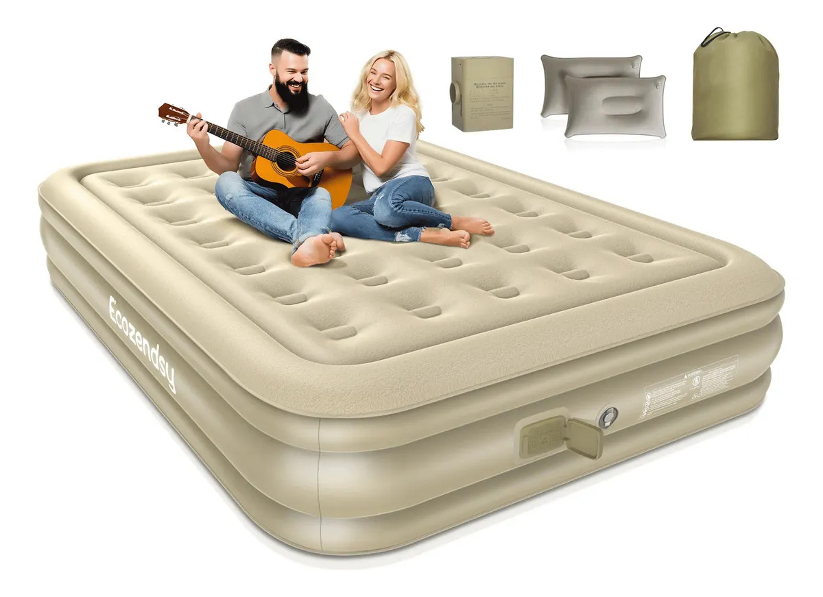 ECOZENDSY Colchón Inflable Camping Matrimonial Queen Size Con Bomba De Aire Eléctrica Camas Inflable Portátil