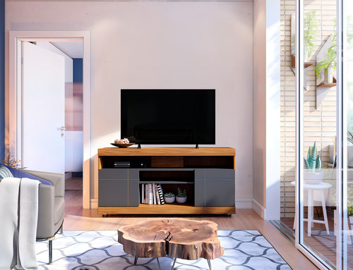 Moveis Mueble Para Tv De Hasta 50 Con Puertas Corredizas Color Negro Con Café