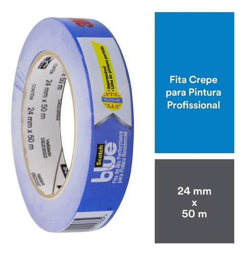 Fita Crepe 3m Profissional Azul 24 Mm X 50 M