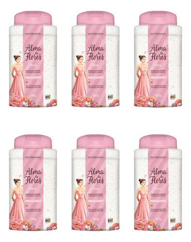Talco Alma De Flores 100g Essencia Jasmim-kit C/6un