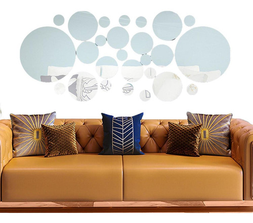 Imagen 7 de 7 de Set Acrilico Decorativo Plata Espejo Oval Con Adhesivo Pared