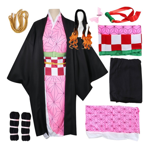 Conjunto De Traje De Cosplay Kamado Para Mujer Kimono (rosa 