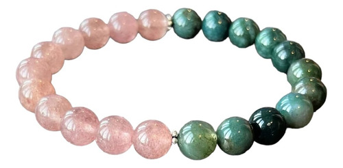 Pulsera Yoga Cuarzo Rosa Y Agatha Muzgo Verde 8mm Mujer