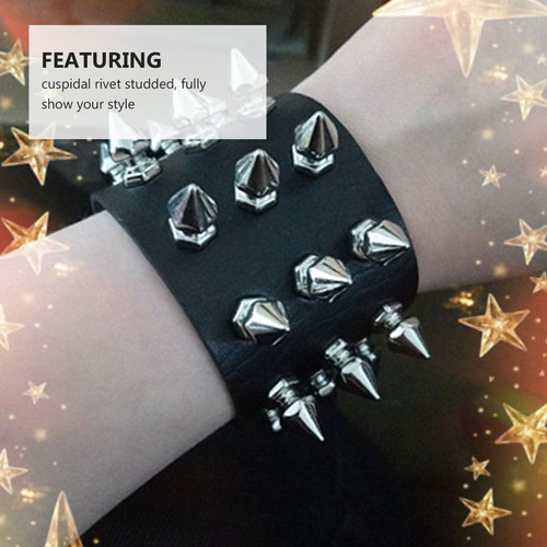 Brazalete Cúspide Con Tres Hileras De Púas De Estilo Punk