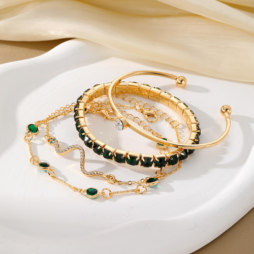 Set De 4 Piezas Green Bracelet Para Mujer, De Metal, Hecho A