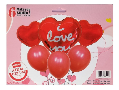 Set X6 Globos San Valentin Metalizados Corazones M2