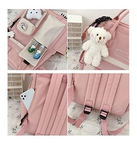 Mochila Escolar Kawaii Con Accesorios Estilo Monedero Rosa