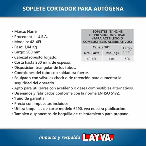 721213 Soplete Cortador 20 Autogena Mango Oxigas Acetileno