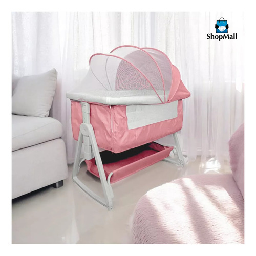 Cuna Corral Colecho Para Bebés Antirreflujo Mecedora Color Rosa Diseño De La Tela Lisa