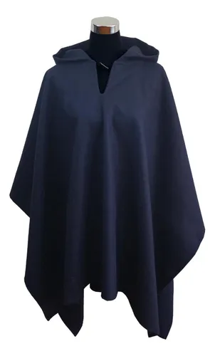 Poncho Paño Capucha 100% Lana- Largo - Azul Marino