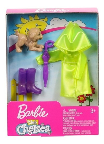 Imagem 2 de 2 de Barbie Club Chelsea Capa De Chuva Com Dog Ms