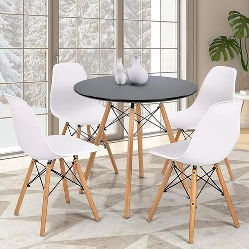Mesa De Comedor Eames Negra Redonda 80 Cm - 2 A 4 Personas Negro Madera
