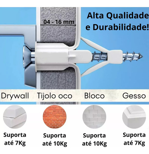 200pcs Bucha Aba Fly 6mm C/ Anel Drywall Gesso + Parafusos