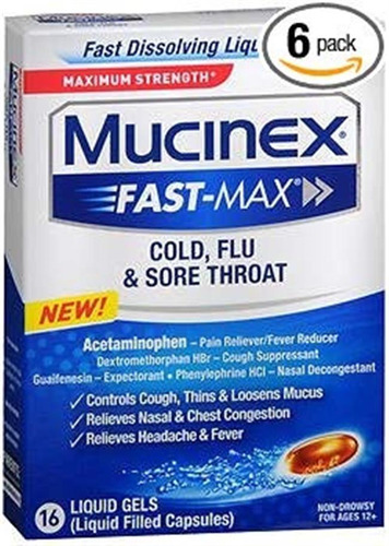 Mucinex Fast-max Resfriado, Gripe Y Dolor De Garganta Geles 