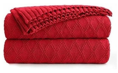 Ropa De Cama Longhui Algodon Vino Rojo Cable Manta Tejida P