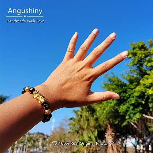 Angushiny Pulsera De Riqueza De Obsidiana Negra Feng Shui De